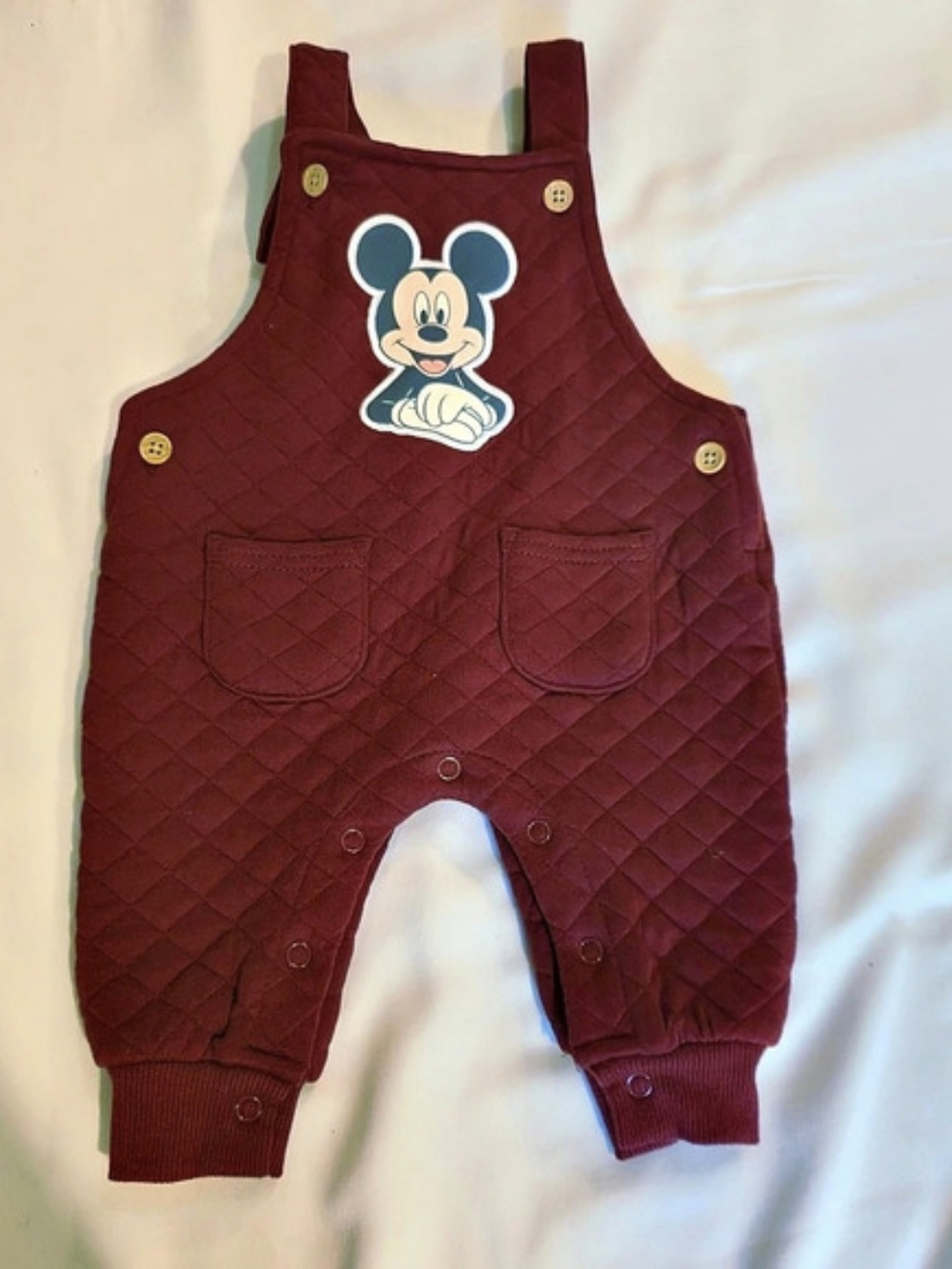 Disney Mickey Baby Quilted Overalls Red 0-3M Like New